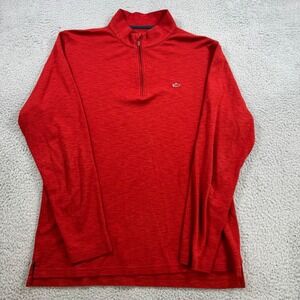 Fish Hippie Mens Large Red Slub Knit 1/4 Zip Pullover Long Sleeve Shirt